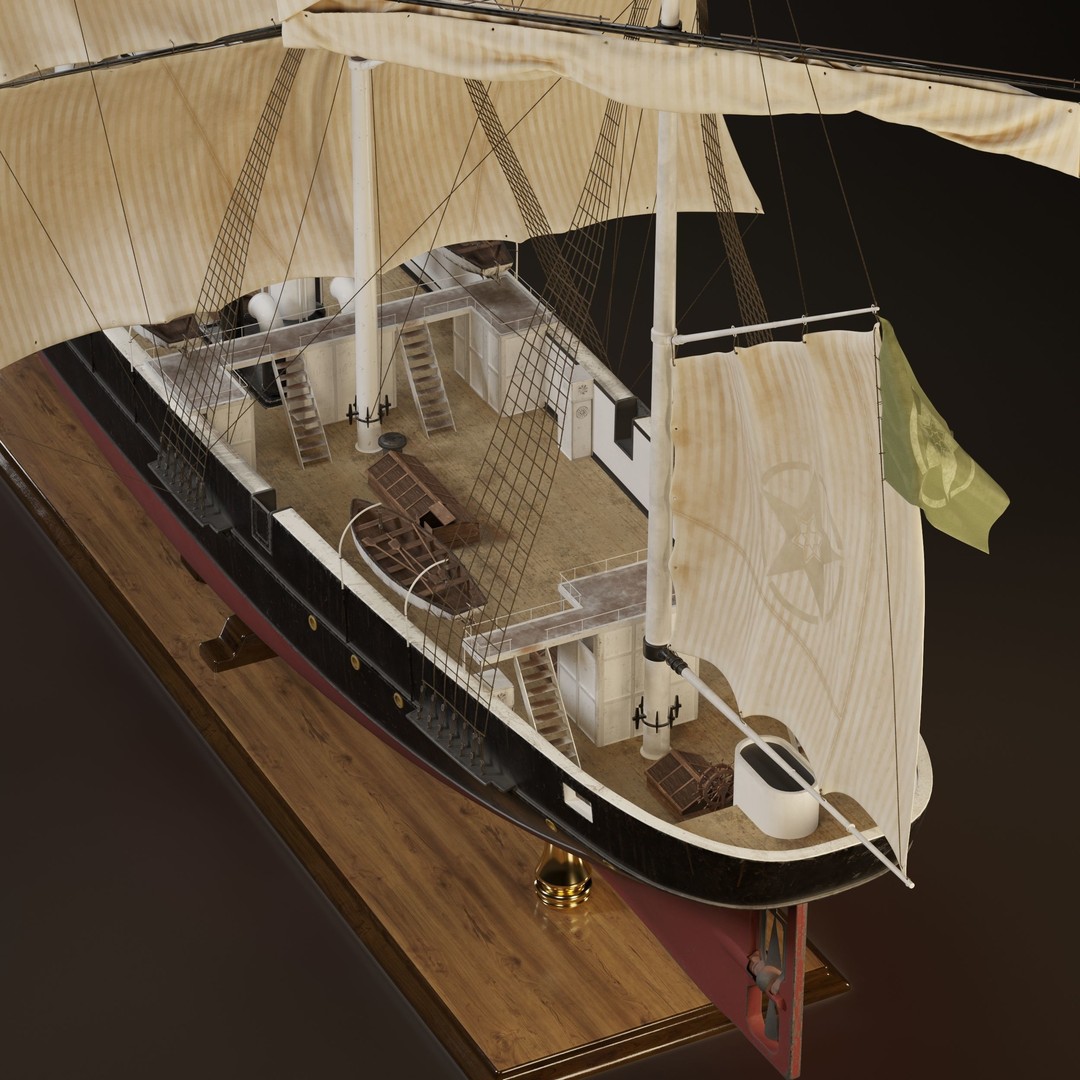 Steamsail Hartford Sail Warship 3D Model – Historic Nautical Asset, FBX, OBJ - View 5