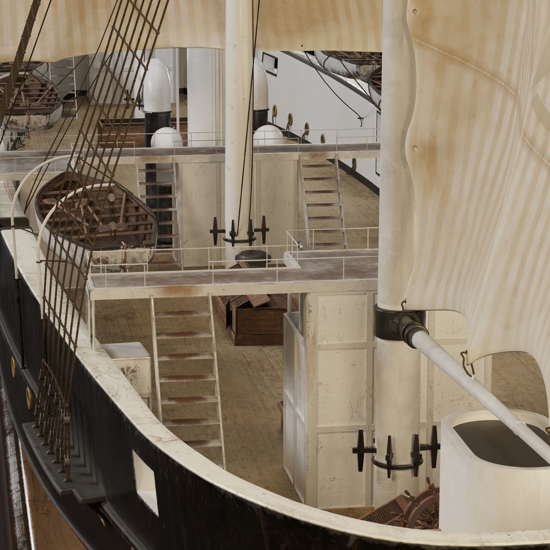 Steamsail Hartford Sail Warship 3D Model – Historic Nautical Asset, FBX, OBJ - View 6