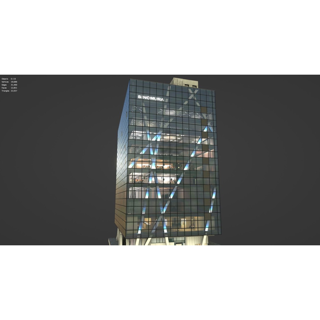 Tokyo Corporate Office Building 3D Model – Low Poly Game-Ready Asset, FBX - View 4
