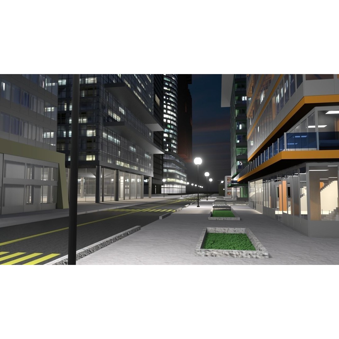 Cityscape 3D Model – Urban City with Skyscrapers and PBR Textures - View 10