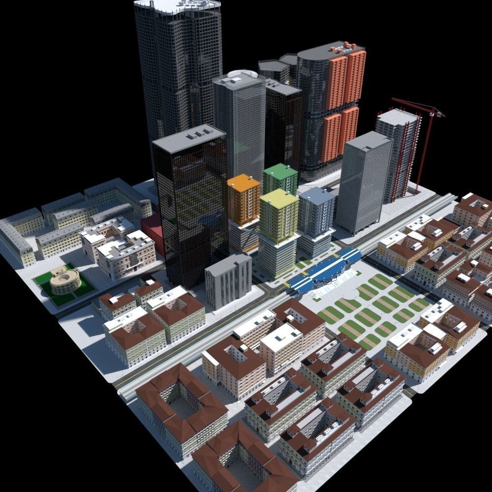 Cityscape 3D Model – Urban City with Skyscrapers and PBR Textures - View 12