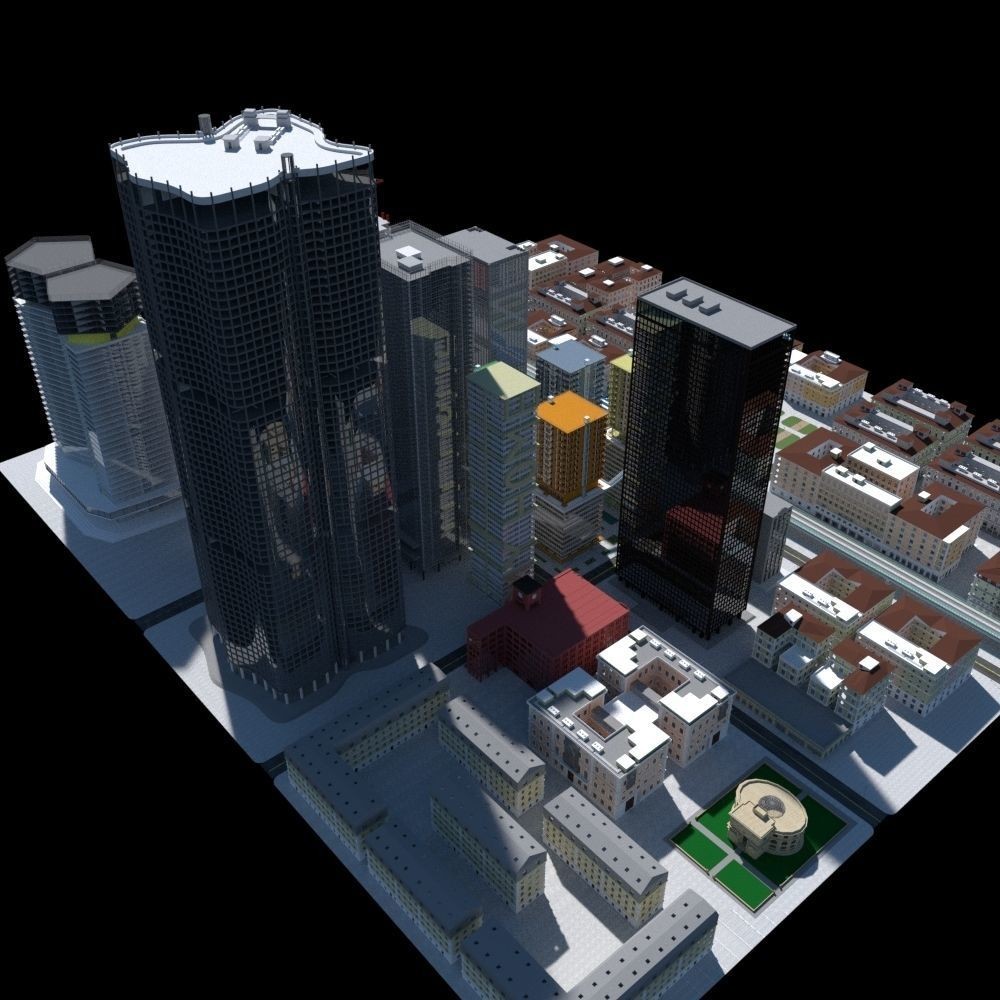 Cityscape 3D Model – Urban City with Skyscrapers and PBR Textures - View 14