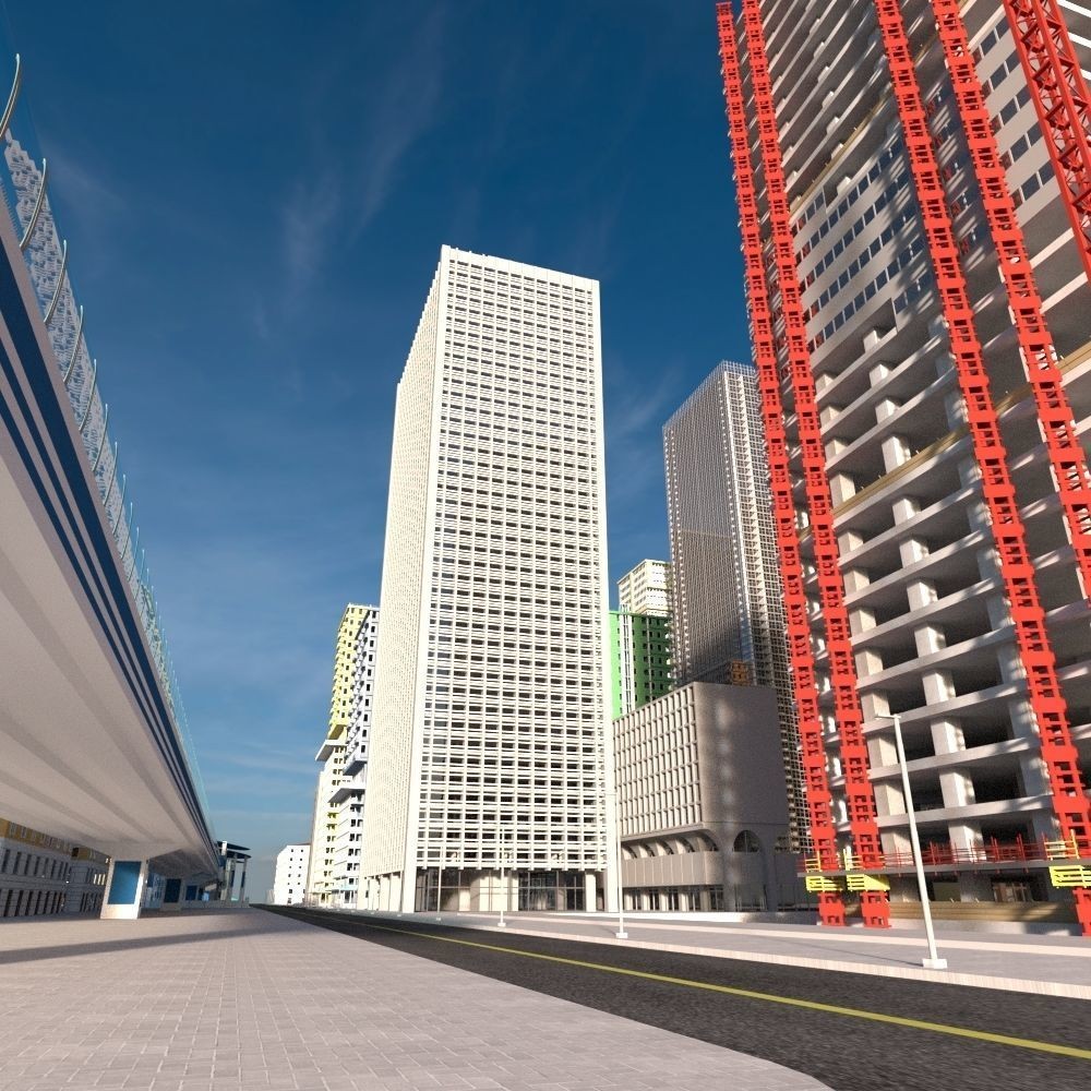 Cityscape 3D Model – Urban City with Skyscrapers and PBR Textures - View 16