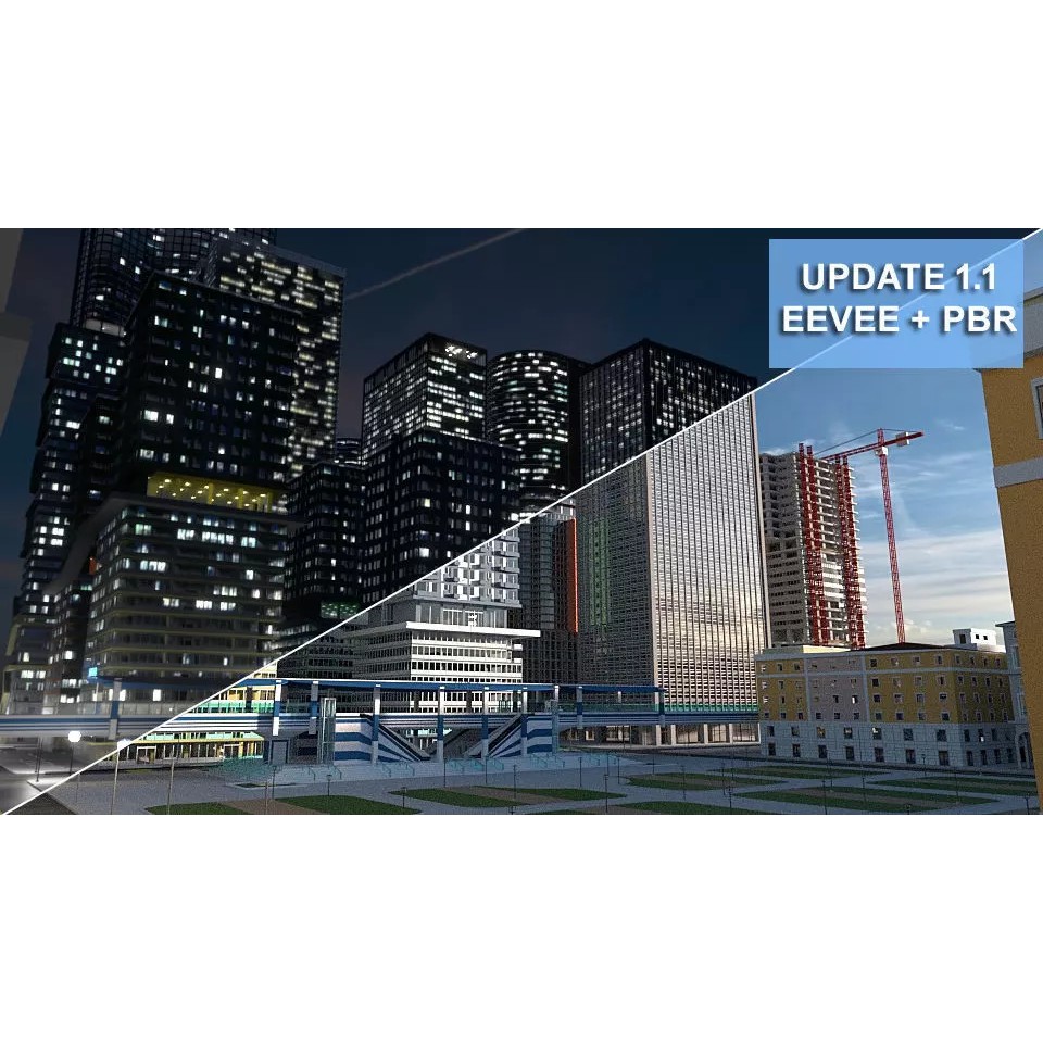Cityscape 3D Model – Urban City with Skyscrapers and PBR Textures - View 2