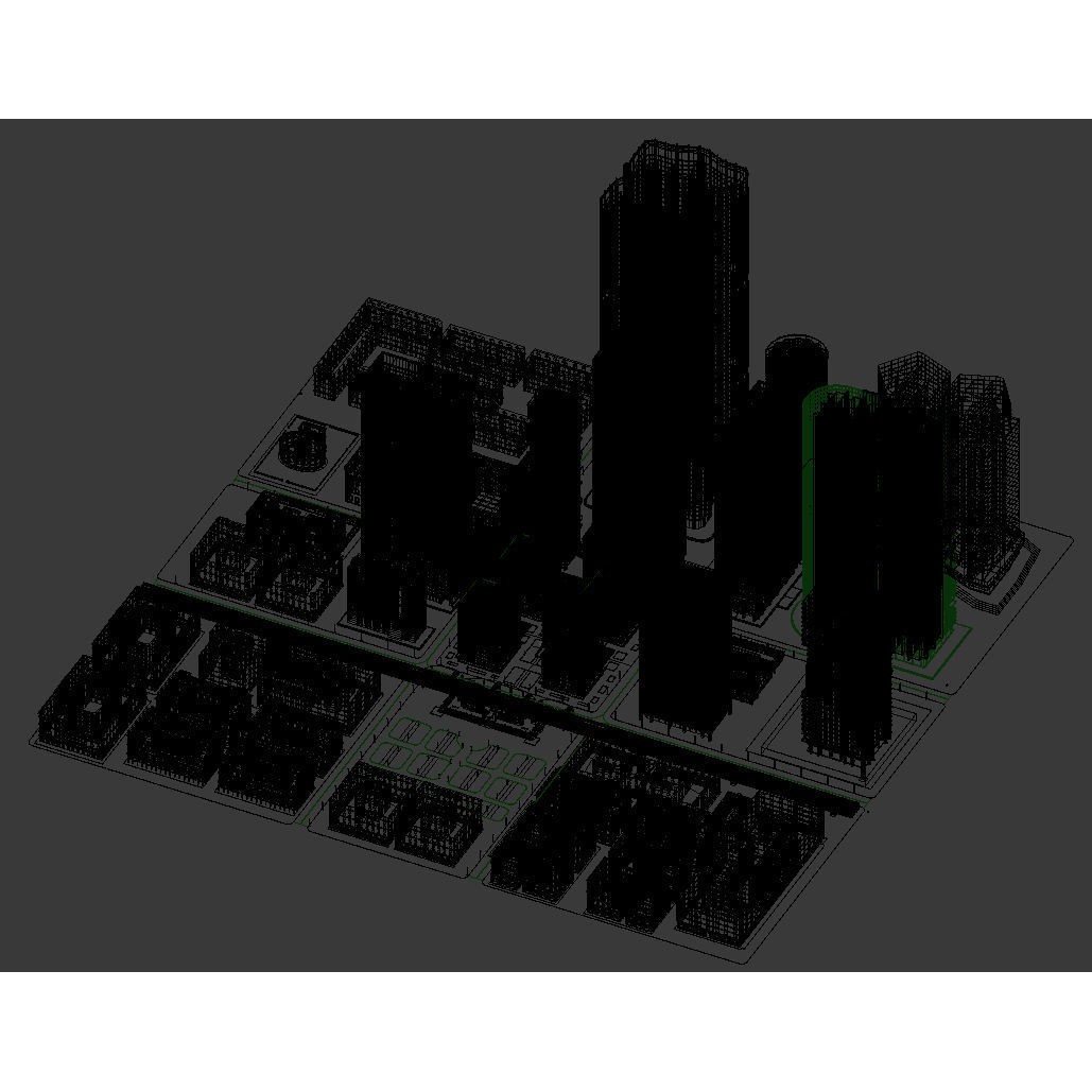 Cityscape 3D Model – Urban City with Skyscrapers and PBR Textures - View 23