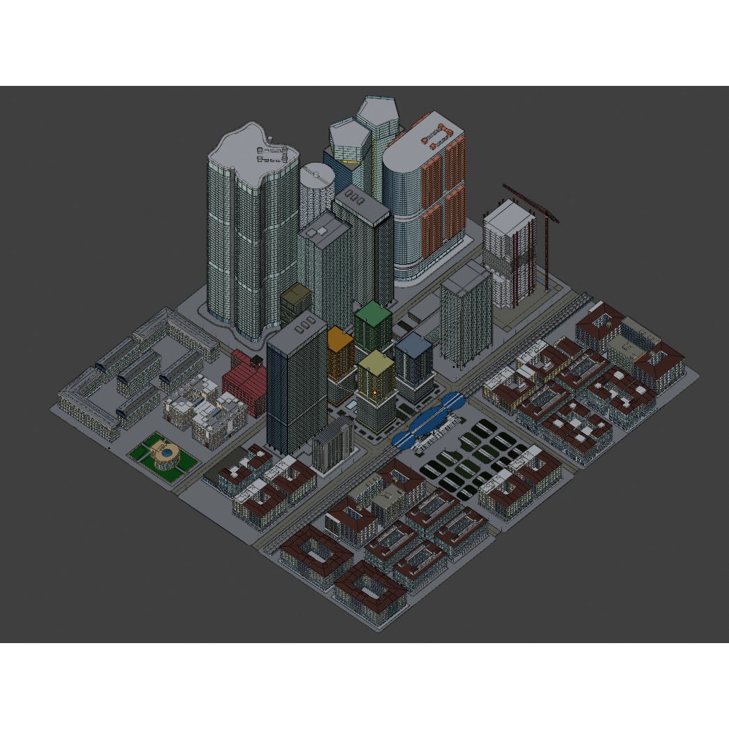 Cityscape 3D Model – Urban City with Skyscrapers and PBR Textures - View 24