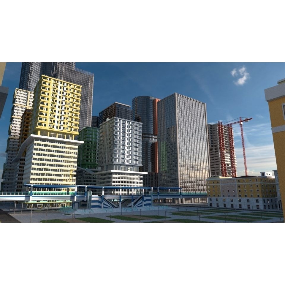 Cityscape 3D Model – Urban City with Skyscrapers and PBR Textures - View 3