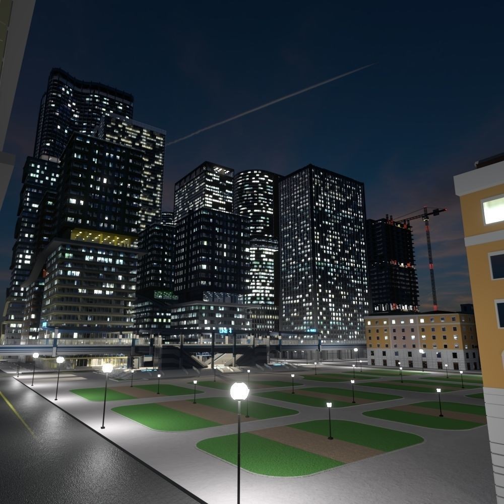 Cityscape 3D Model – Urban City with Skyscrapers and PBR Textures - View 4