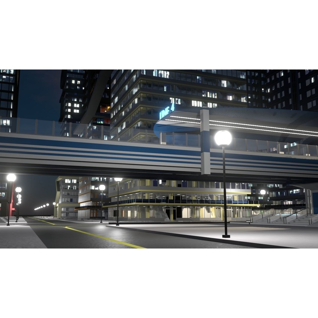 Cityscape 3D Model – Urban City with Skyscrapers and PBR Textures - View 6