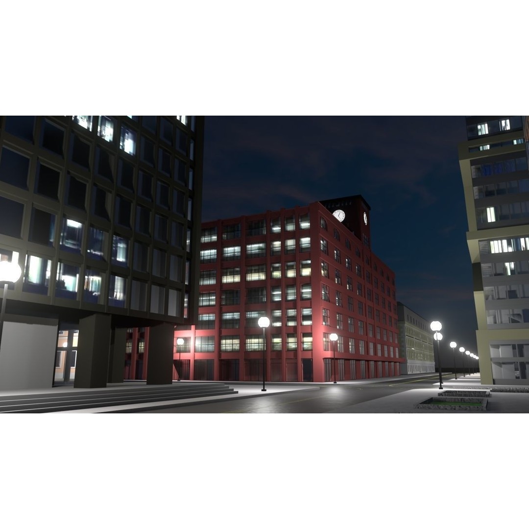 Cityscape 3D Model – Urban City with Skyscrapers and PBR Textures - View 7