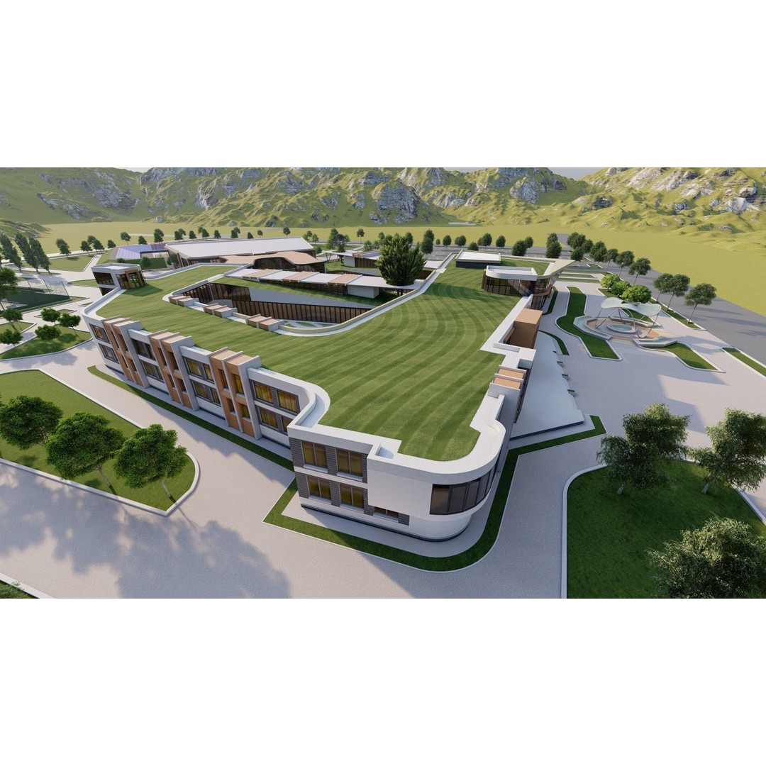 School 3D Model – High School Design for Archviz and Games, FBX - View 3