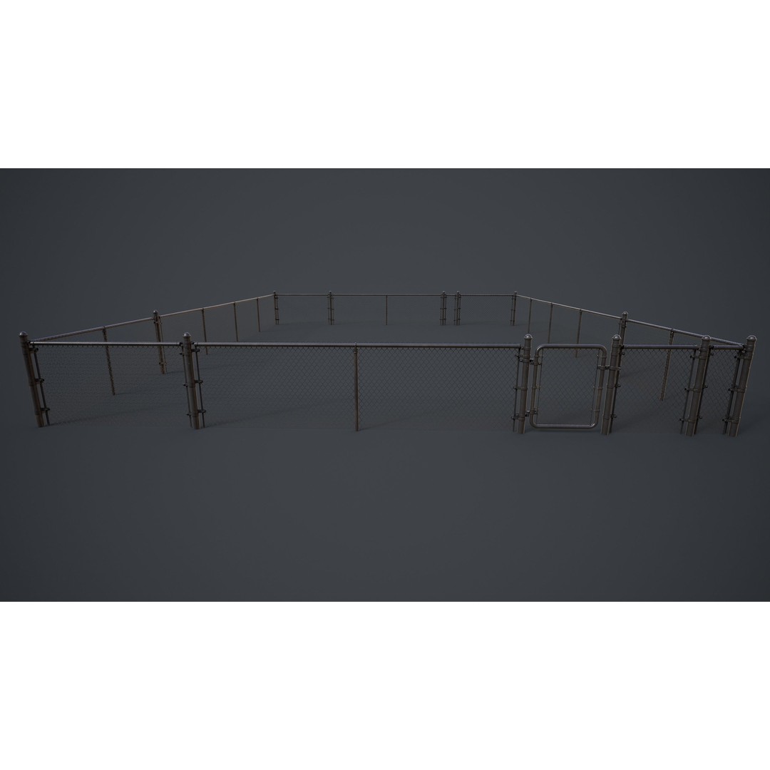 Modular Chain-link Fence 3D Model – Low Poly Game Ready Asset, FBX - View 11