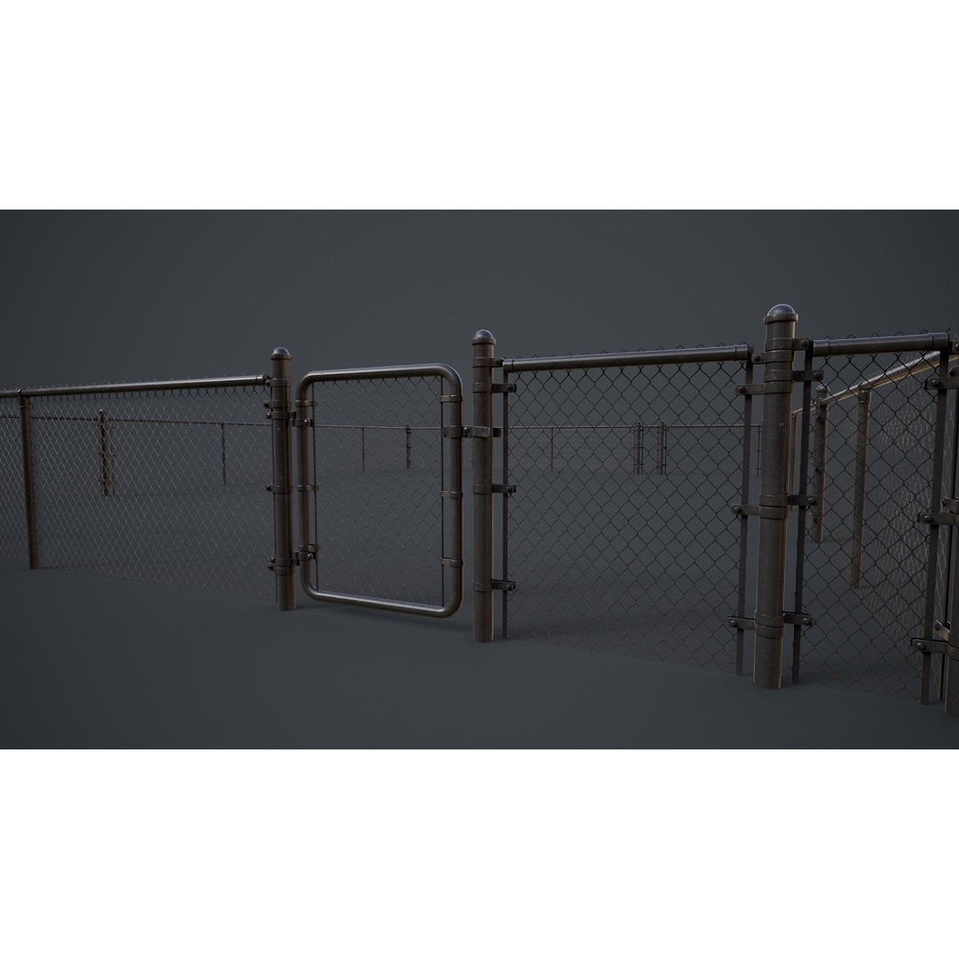 Modular Chain-link Fence 3D Model – Low Poly Game Ready Asset, FBX - View 12