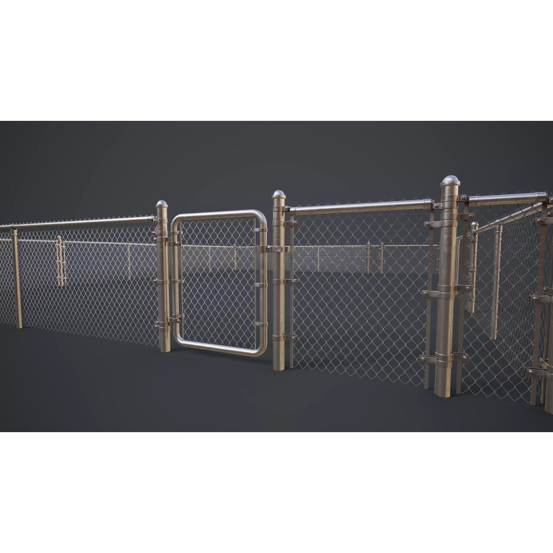 Modular Chain-link Fence 3D Model – Low Poly Game Ready Asset, FBX - View 2