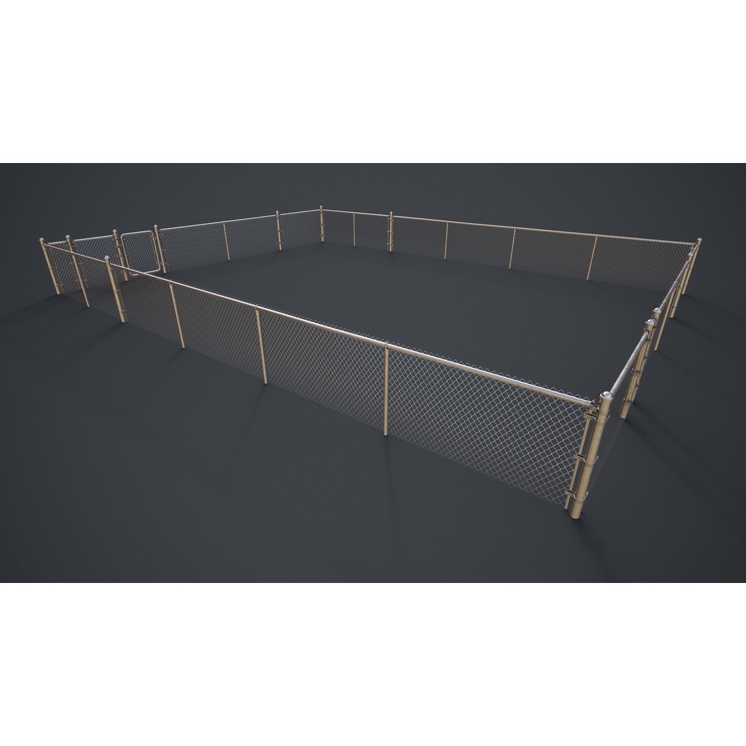 Modular Chain-link Fence 3D Model – Low Poly Game Ready Asset, FBX - View 3