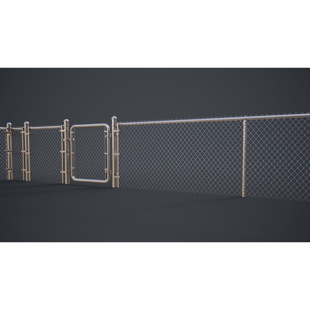 Modular Chain-link Fence 3D Model – Low Poly Game Ready Asset, FBX - View 5