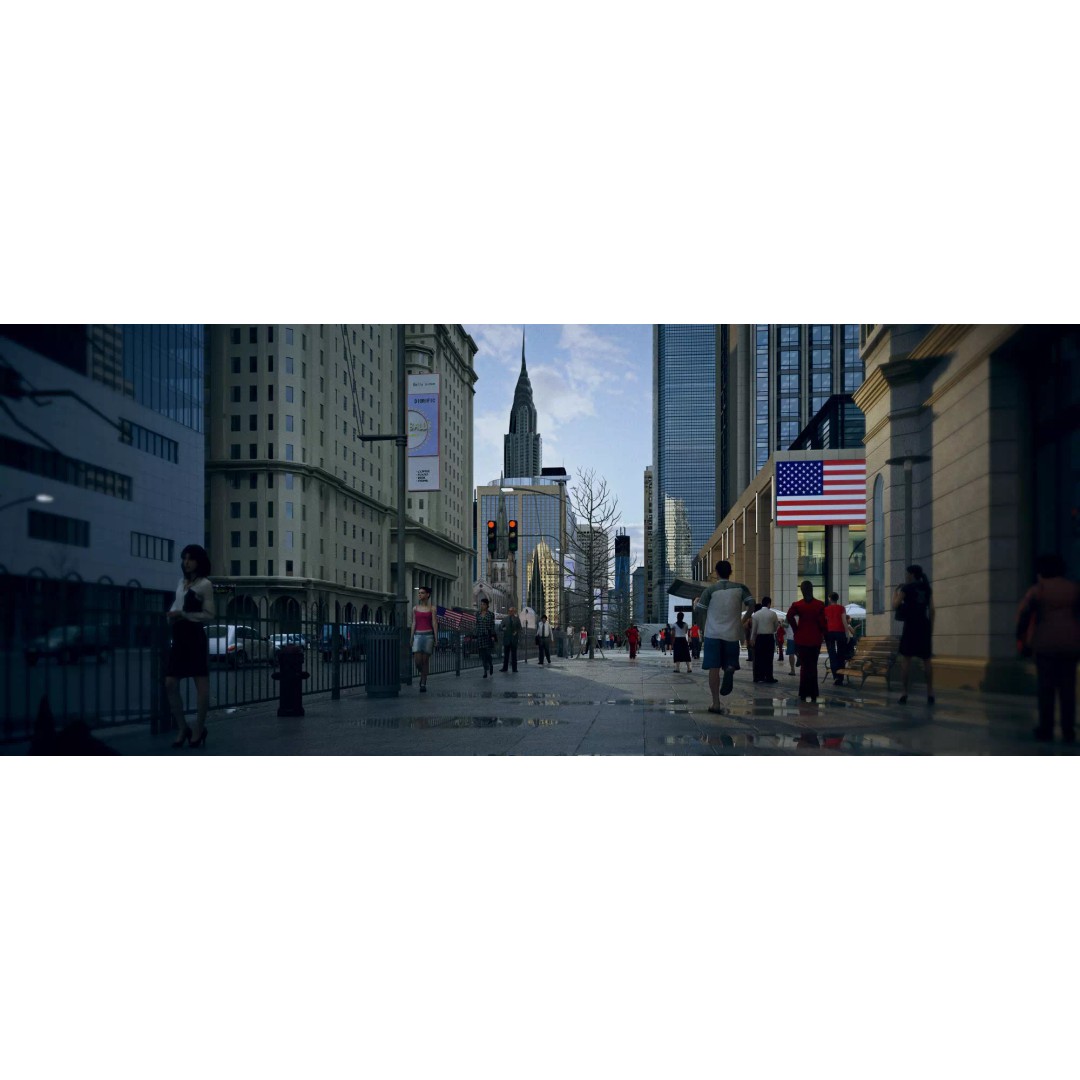 Wall Street 3D Model – Historic City Street with Textures, FBX - View 2