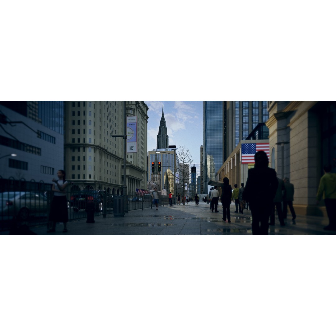 Wall Street 3D Model – Historic City Street with Textures, FBX - View 3