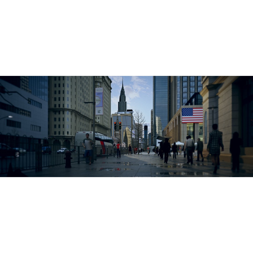 Wall Street 3D Model – Historic City Street with Textures, FBX - View 4