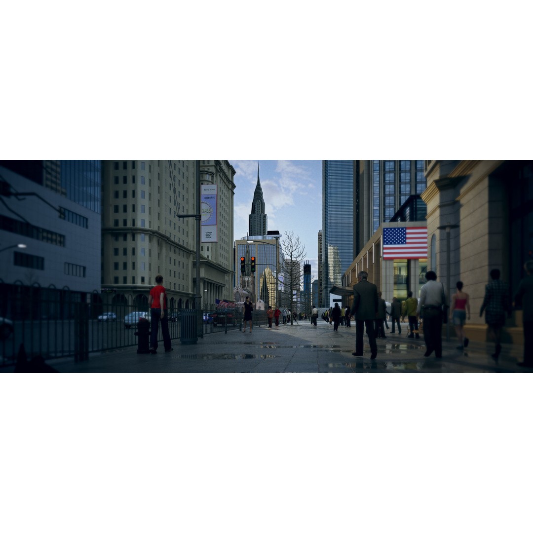 Wall Street 3D Model – Historic City Street with Textures, FBX - View 5
