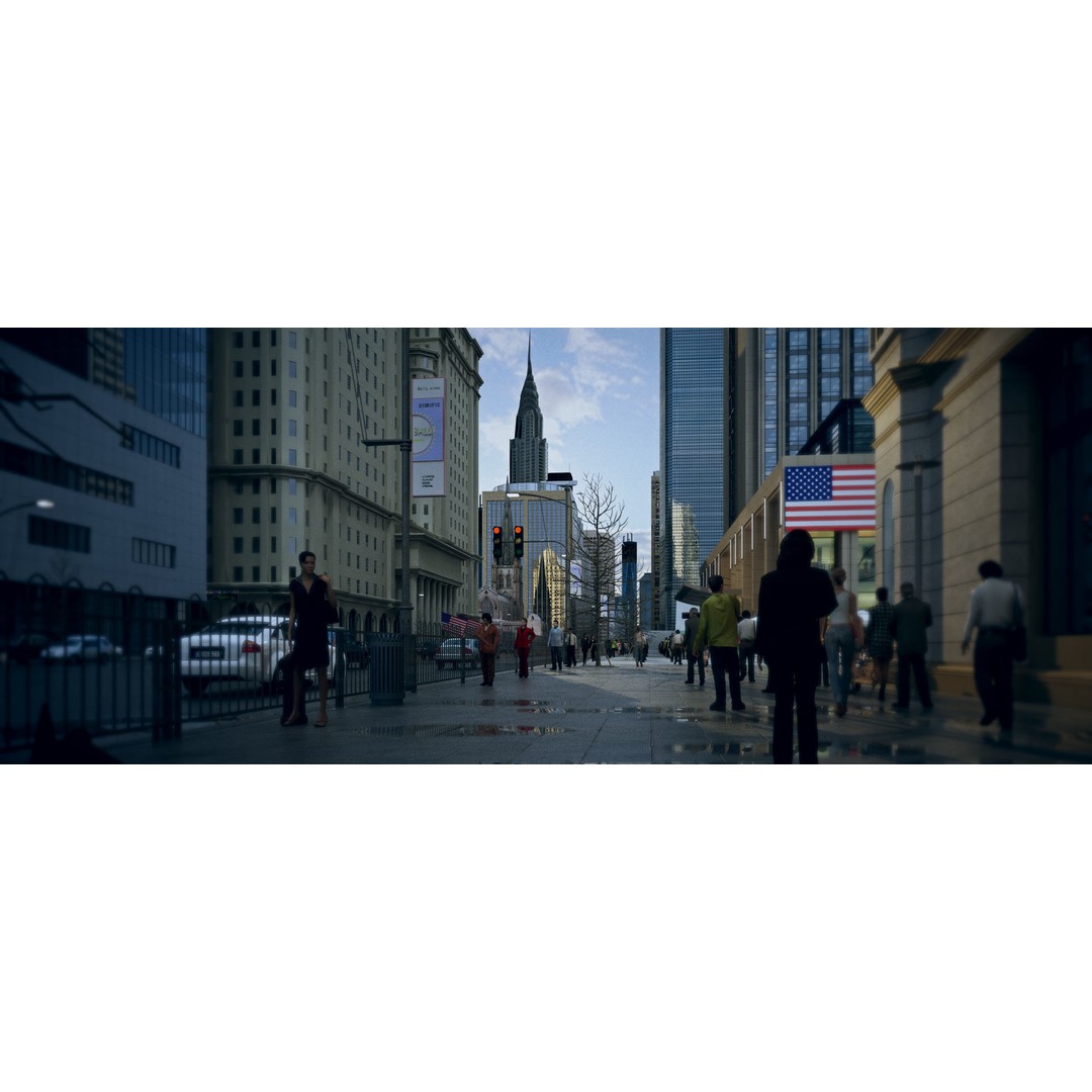 Wall Street 3D Model – Historic City Street with Textures, FBX - View 6