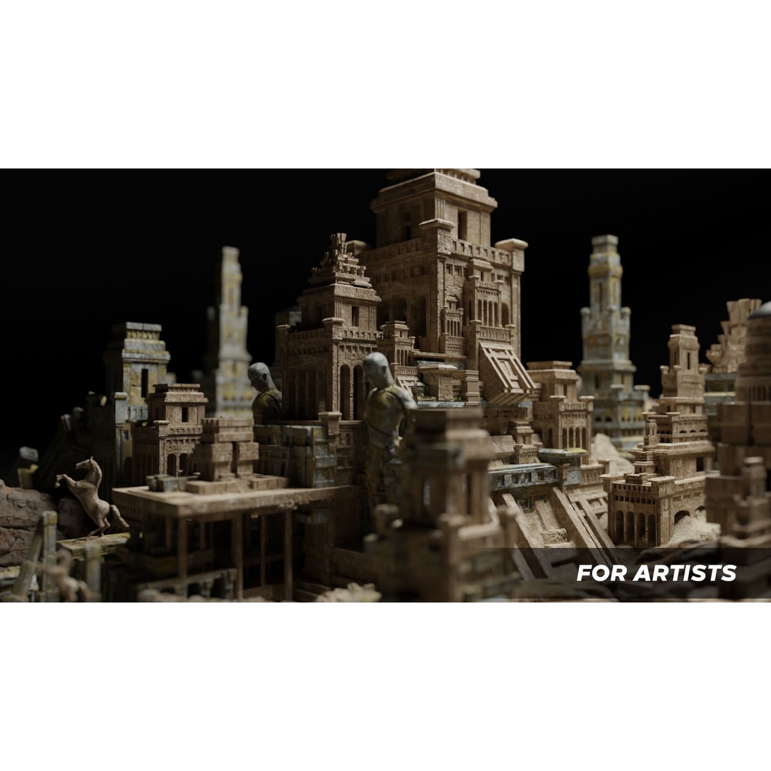 Ancient Temple 3D Model – Low Poly Kitbash Asset Pack, FBX
