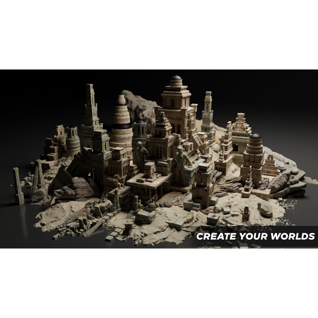 Ancient Temple 3D Model – Low Poly Kitbash Asset Pack, FBX - View 4