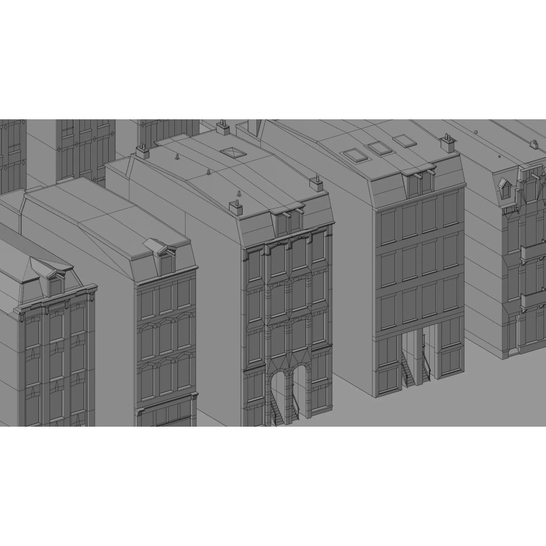 Dutch Style Brick Row Houses 3D Model – Low Poly Game-Ready Asset, FBX