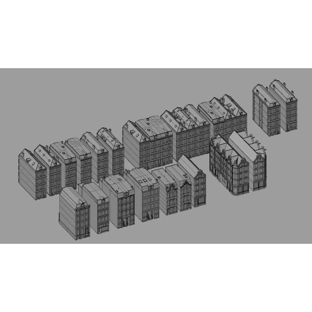 Dutch Style Brick Row Houses 3D Model – Low Poly Game-Ready Asset, FBX - View 10