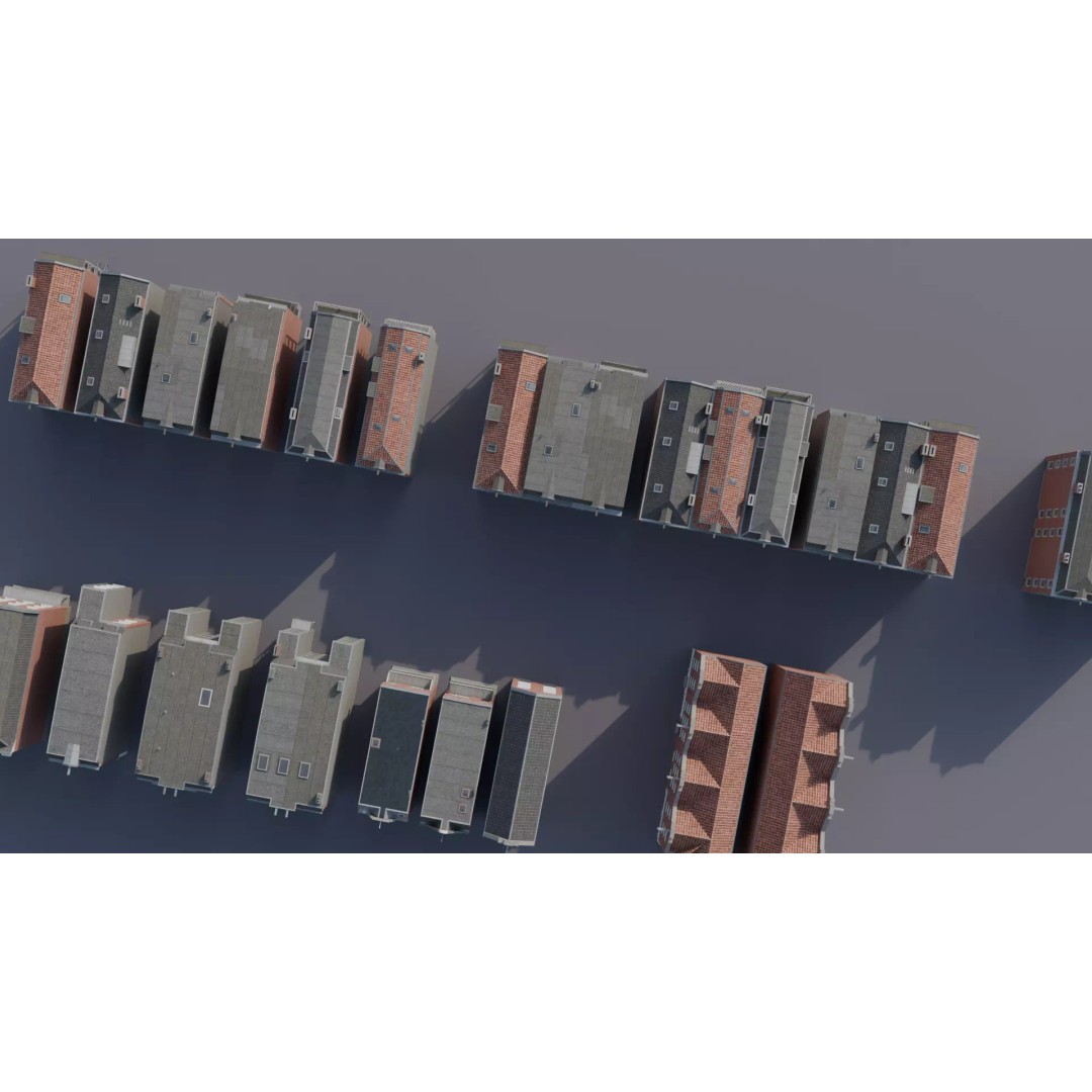 Dutch Style Brick Row Houses 3D Model – Low Poly Game-Ready Asset, FBX - View 5