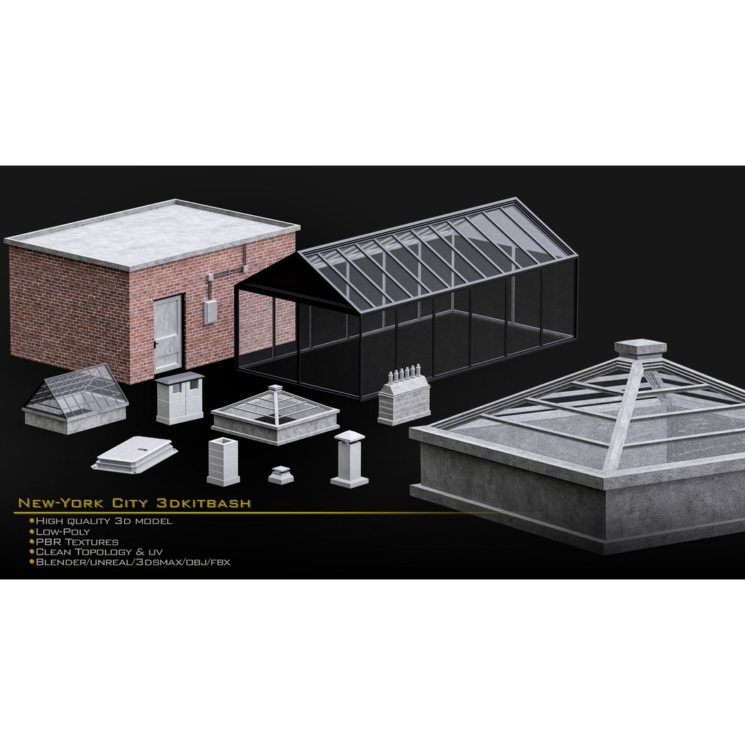 New York City Buildings 3D Model – Low Poly Kitbash for Blender & Unreal - View 11