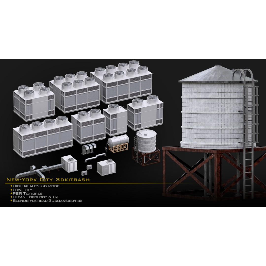 New York City Buildings 3D Model – Low Poly Kitbash for Blender & Unreal - View 17