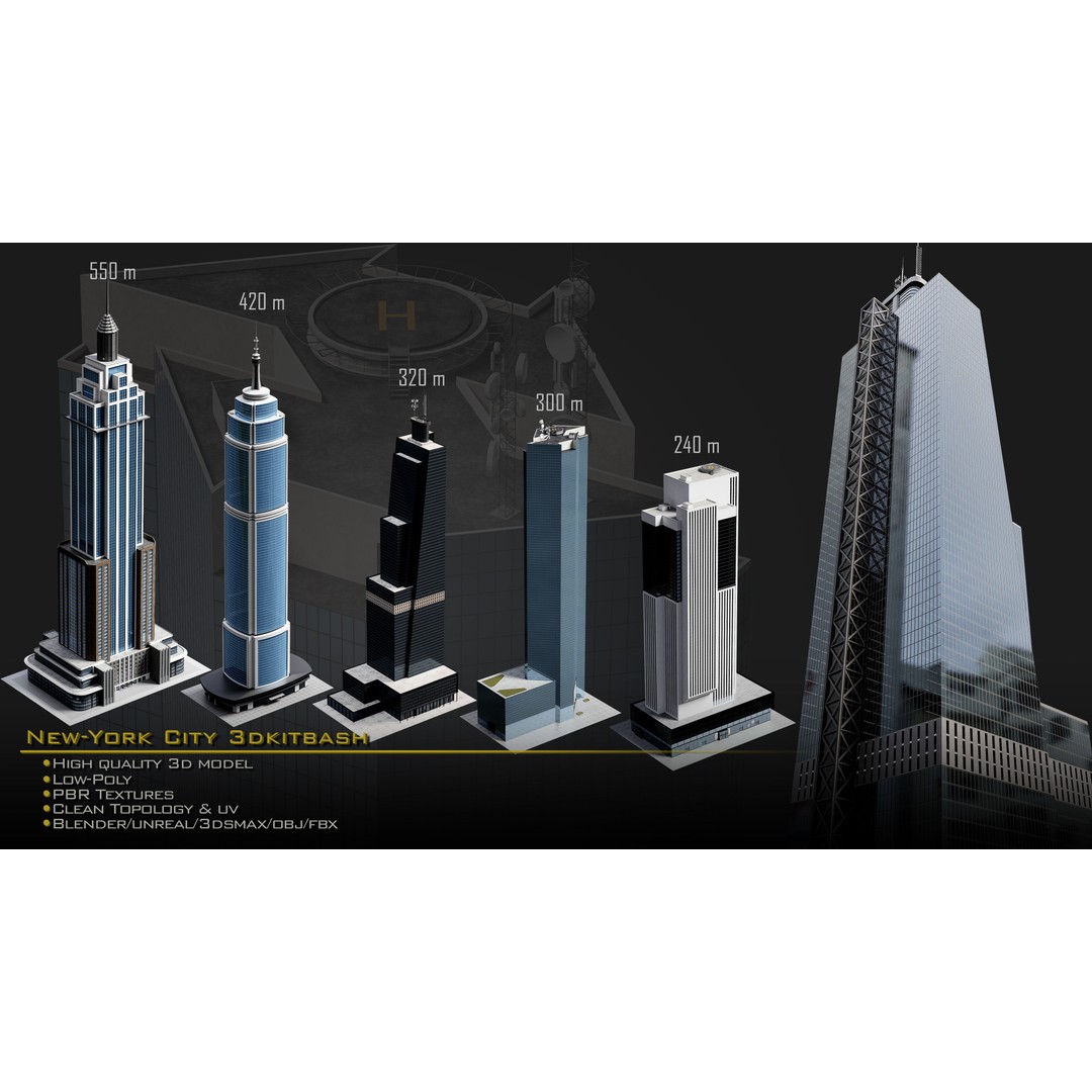 New York City Buildings 3D Model – Low Poly Kitbash for Blender & Unreal - View 5