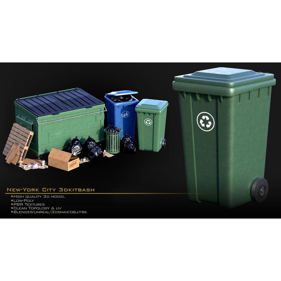 New York City Buildings 3D Model – Low Poly Kitbash for Blender & Unreal - View 9