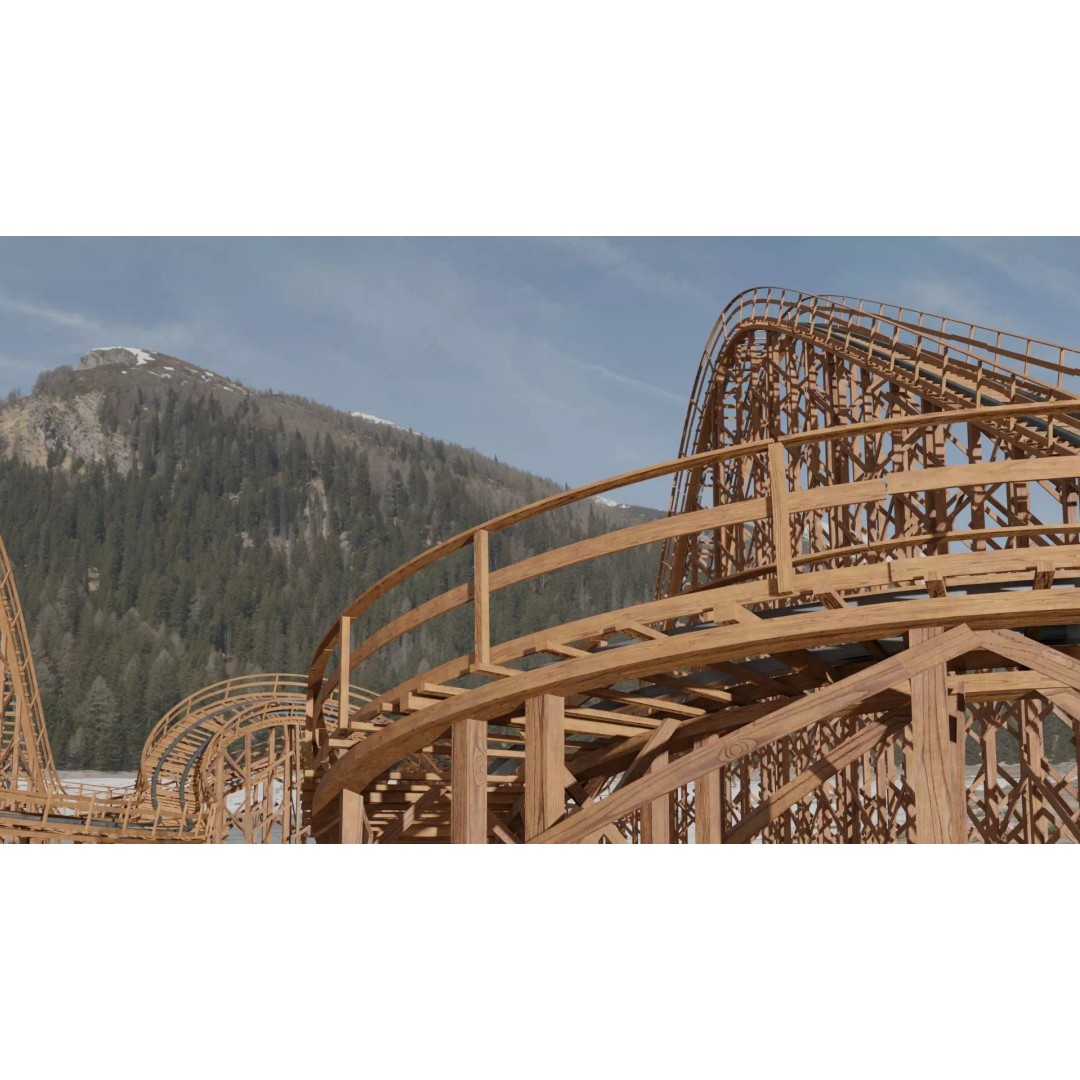 Wooden Rollercoaster 3D Model – Low Poly Game Asset, FBX & OBJ - View 2