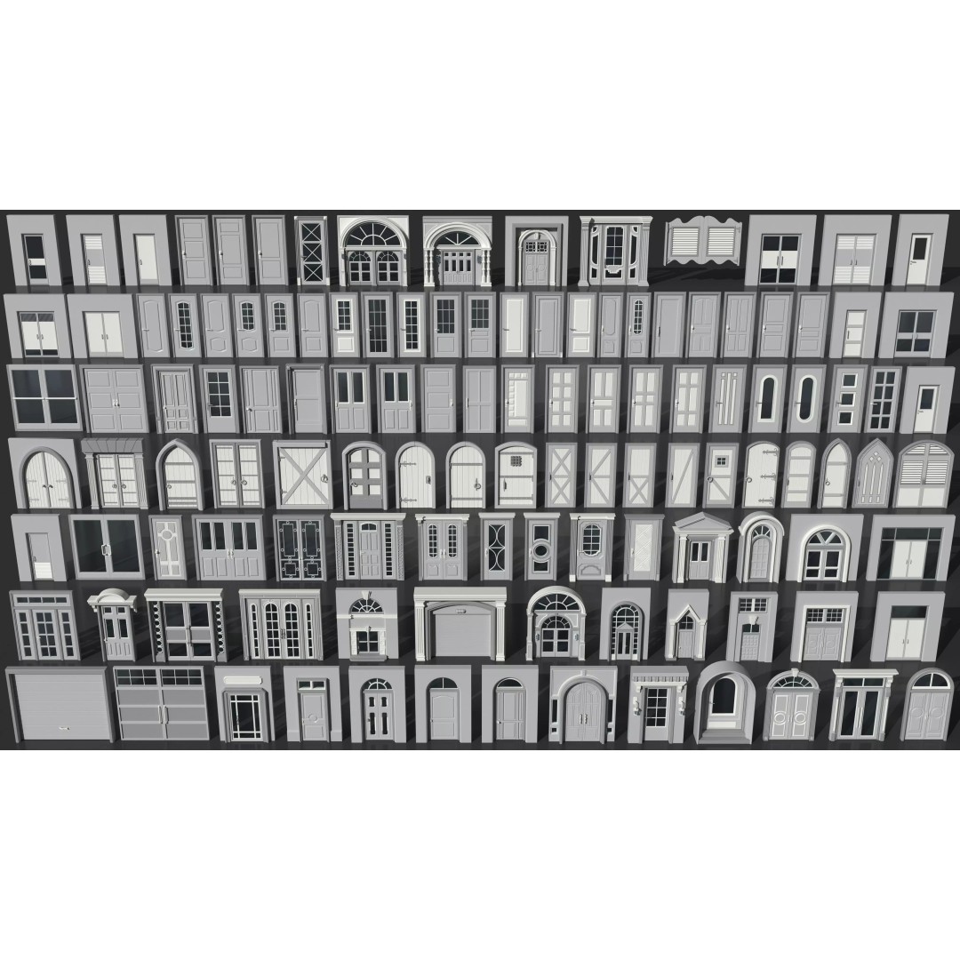 Doors Collection 3D Model – Low Poly Modular Assets, FBX, OBJ - View 2