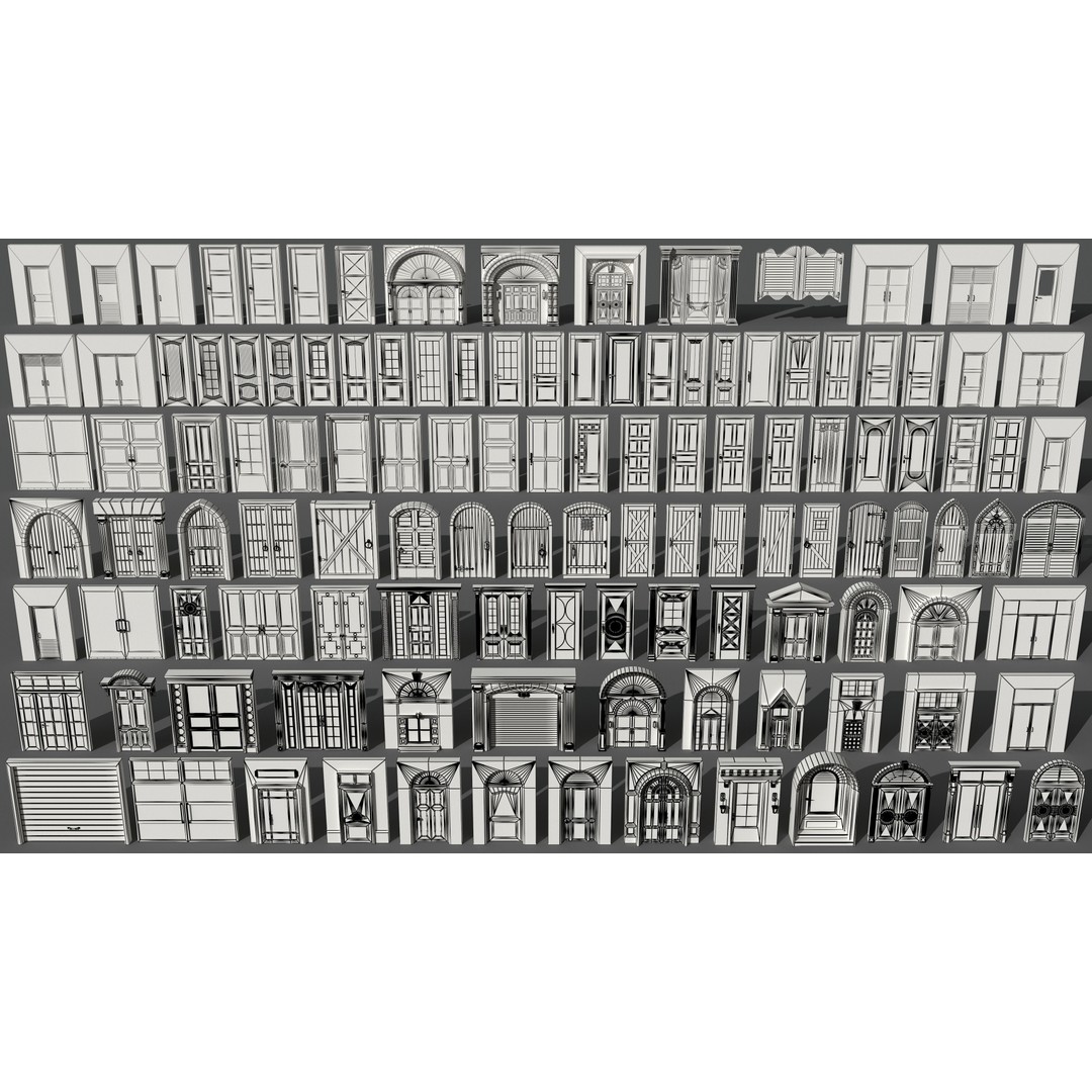 Doors Collection 3D Model – Low Poly Modular Assets, FBX, OBJ - View 3
