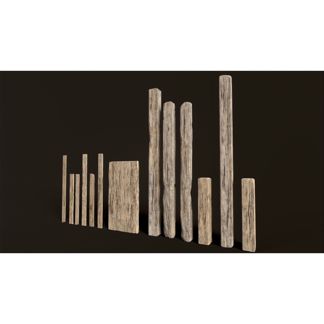 Wooden Planks and Beams 3D Model – Low Poly Game Asset, FBX - View 12