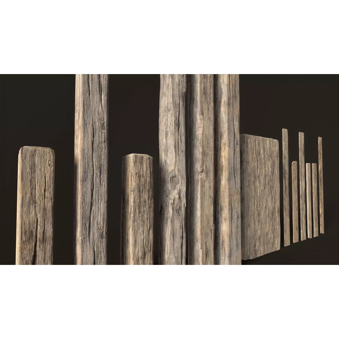 Wooden Planks and Beams 3D Model – Low Poly Game Asset, FBX - View 2