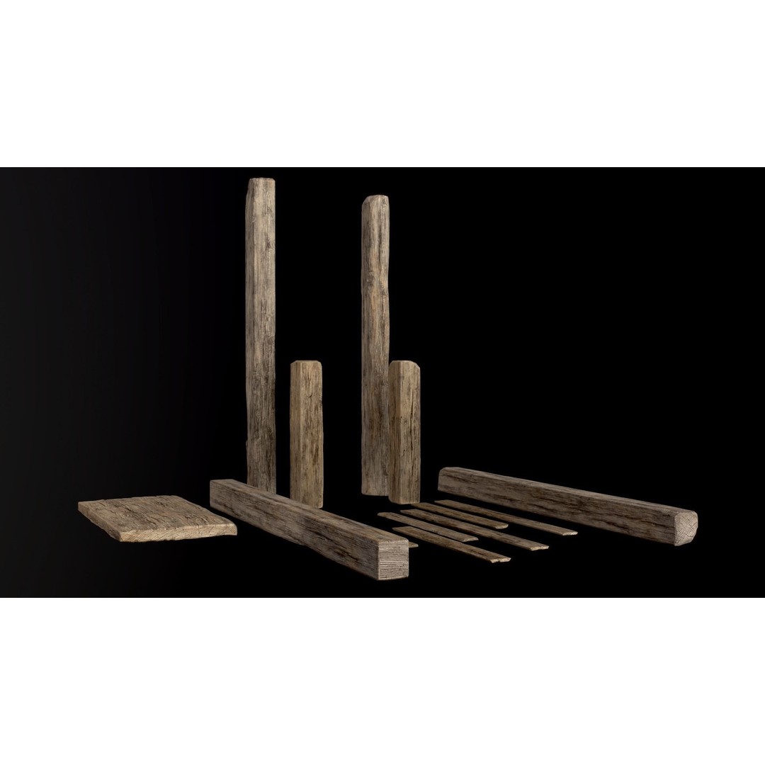 Wooden Planks and Beams 3D Model – Low Poly Game Asset, FBX - View 24