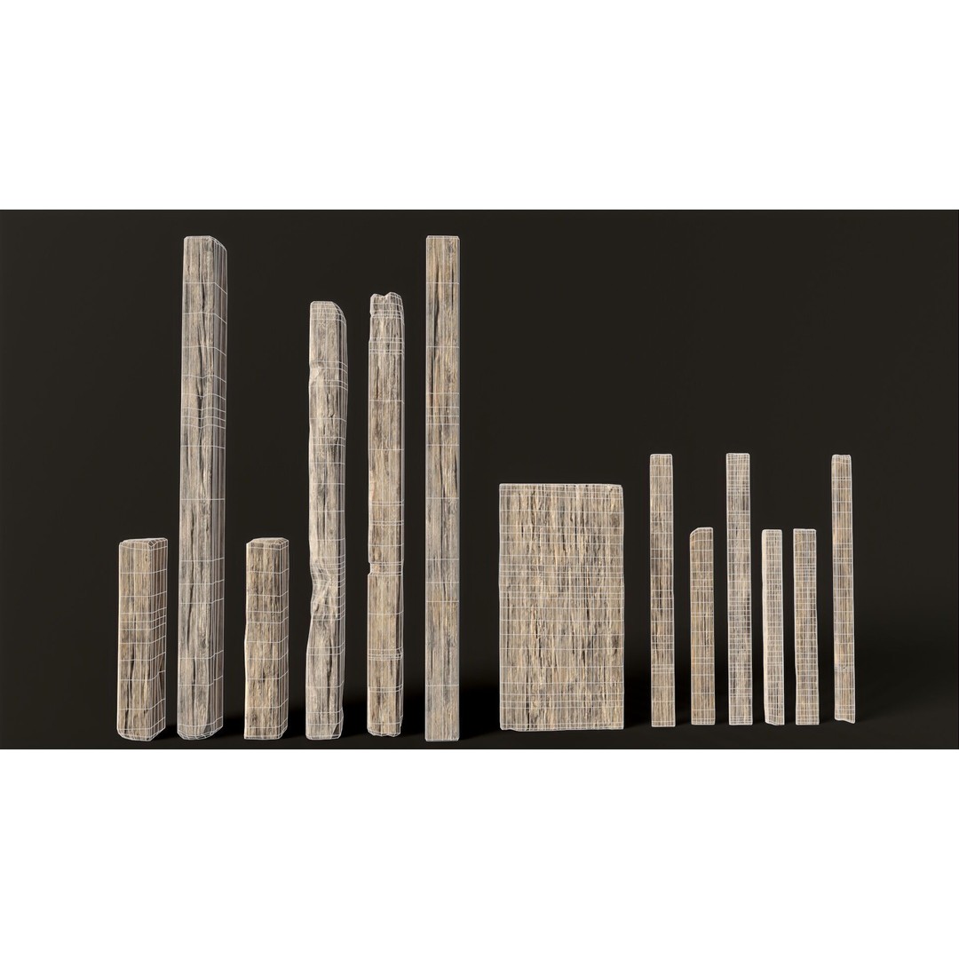 Wooden Planks and Beams 3D Model – Low Poly Game Asset, FBX - View 3