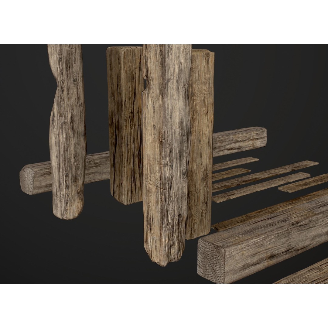 Wooden Planks and Beams 3D Model – Low Poly Game Asset, FBX - View 33