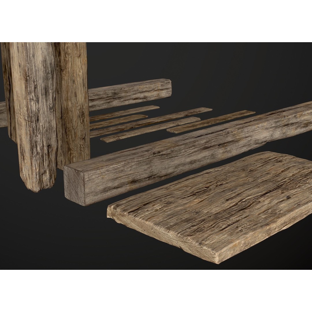 Wooden Planks and Beams 3D Model – Low Poly Game Asset, FBX - View 34