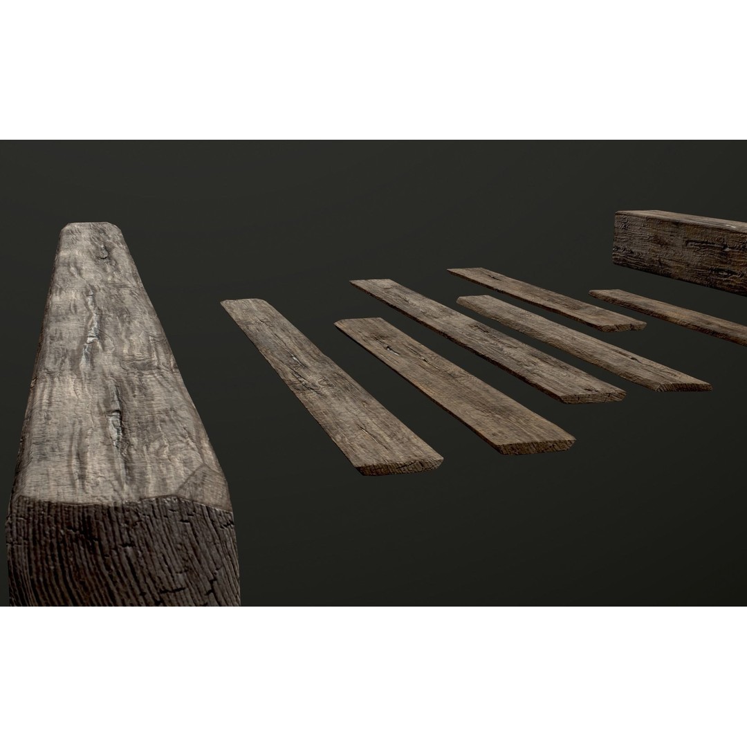 Wooden Planks and Beams 3D Model – Low Poly Game Asset, FBX - View 35