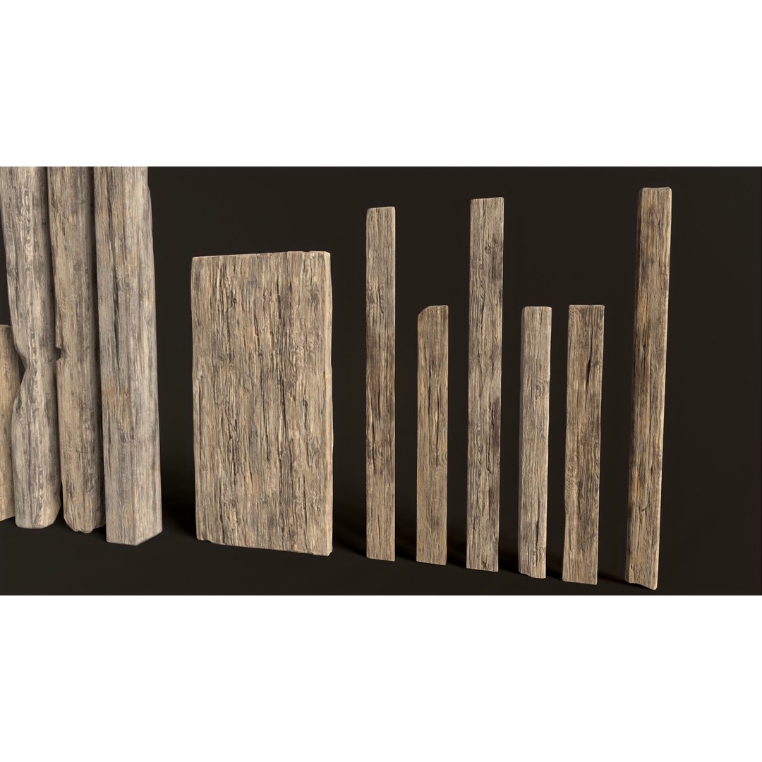 Wooden Planks and Beams 3D Model – Low Poly Game Asset, FBX - View 4