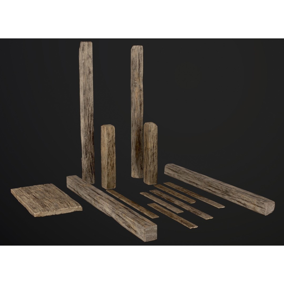 Wooden Planks and Beams 3D Model – Low Poly Game Asset, FBX - View 44