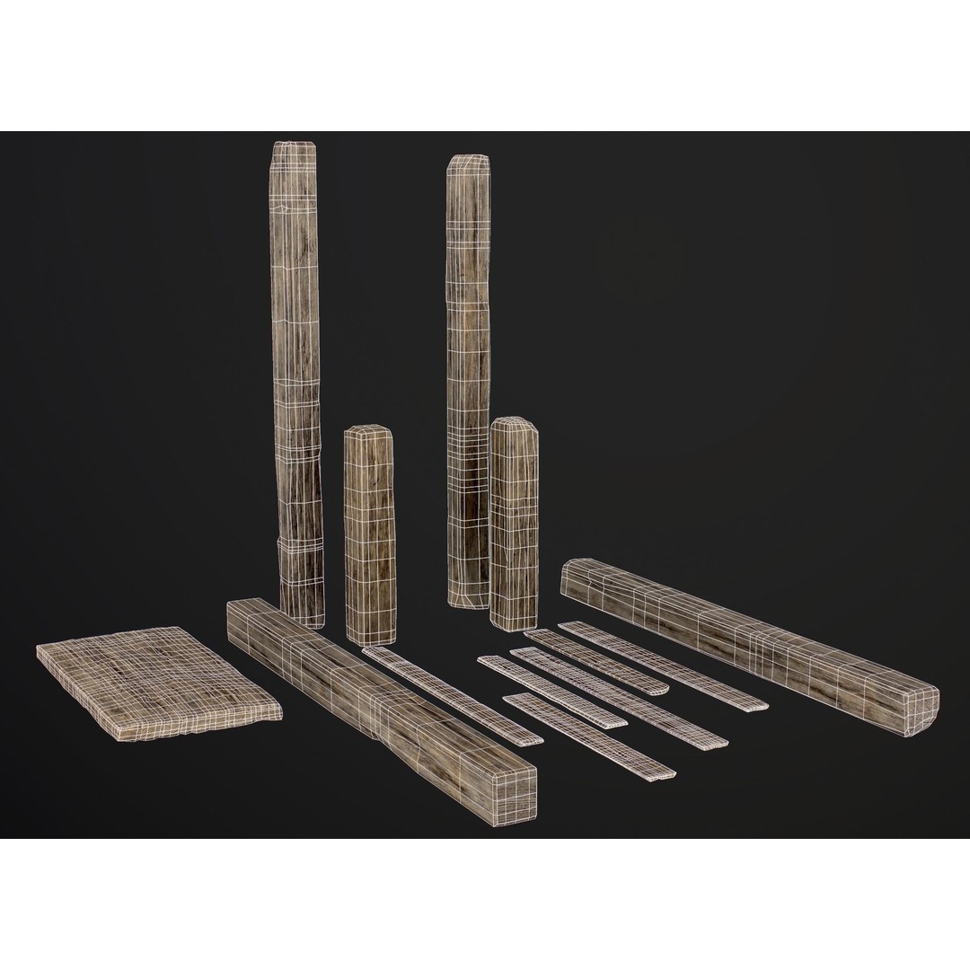 Wooden Planks and Beams 3D Model – Low Poly Game Asset, FBX - View 45