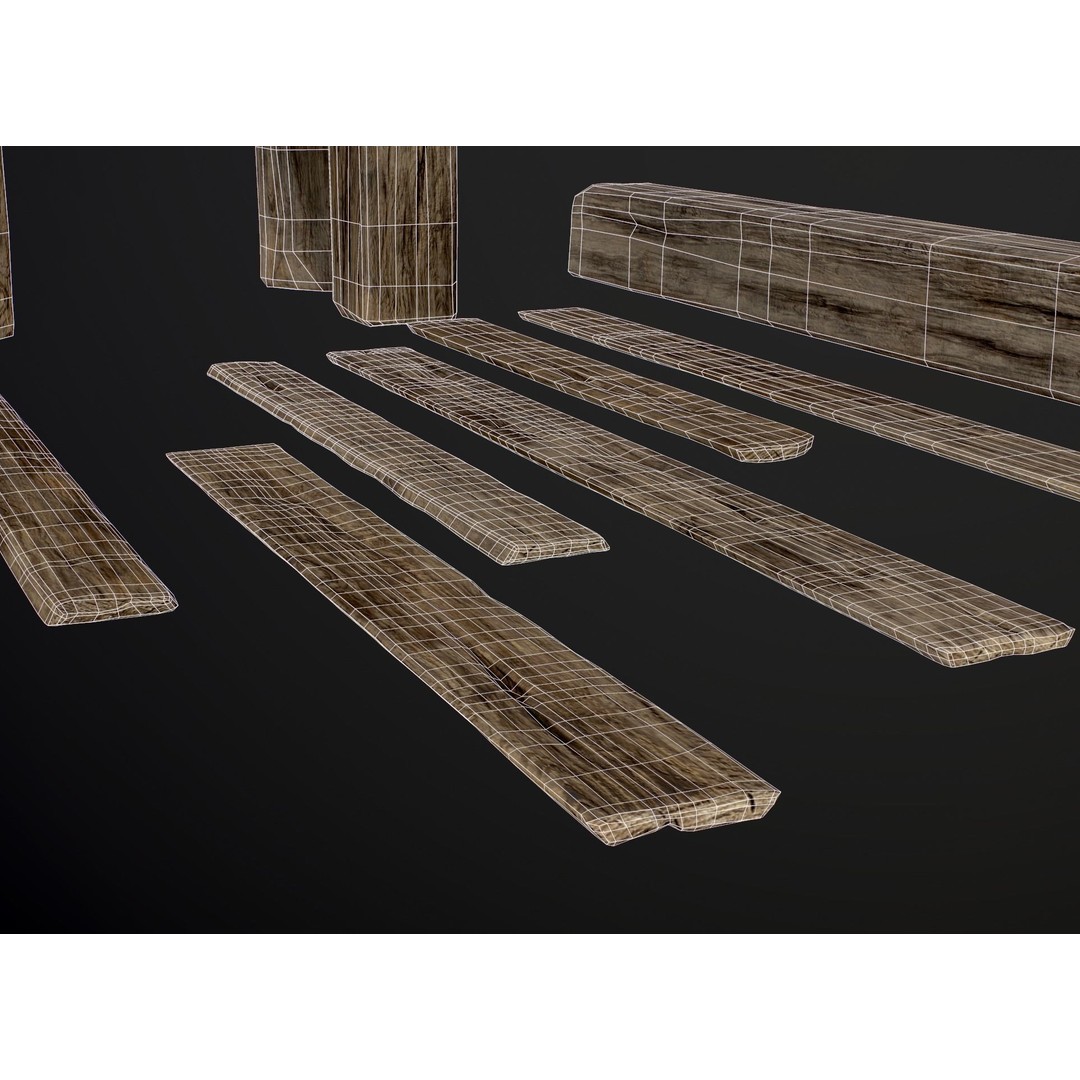 Wooden Planks and Beams 3D Model – Low Poly Game Asset, FBX - View 46