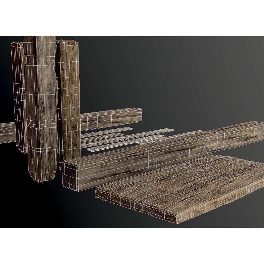 Wooden Planks and Beams 3D Model – Low Poly Game Asset, FBX - View 47