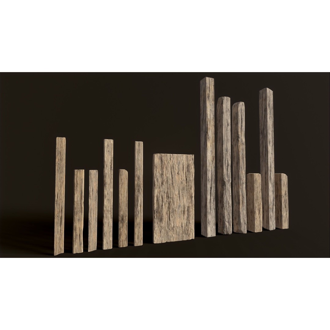 Wooden Planks and Beams 3D Model – Low Poly Game Asset, FBX - View 9